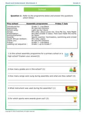 cover image of Grade 4 Comprehension: Read & Understand Workbook - School